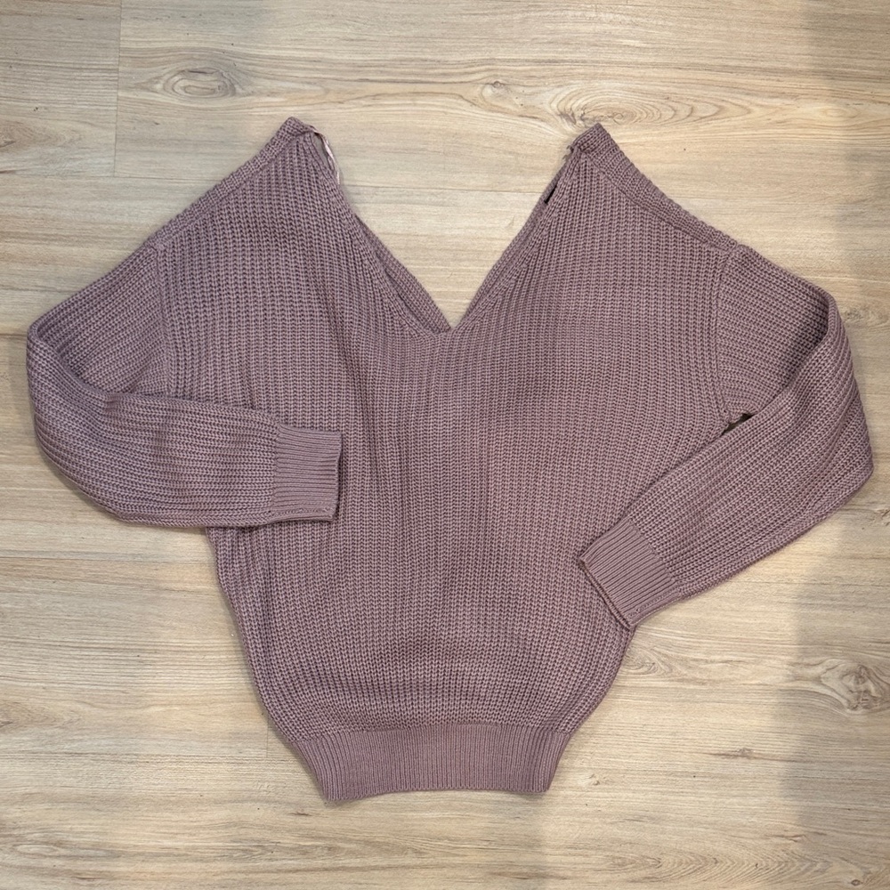 Fashion Nova Dusty Mauve V-Neck Chunky Knit Sweater